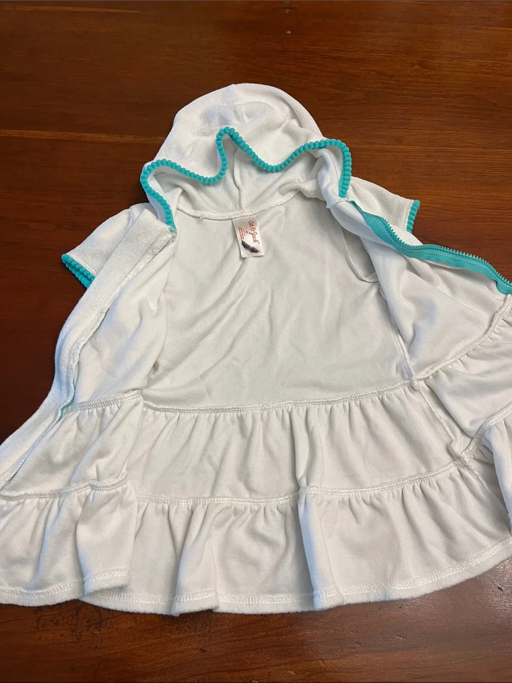 Cat & Jack White Hooded Zip-Up Swim Cover Up with Turquoise Trim